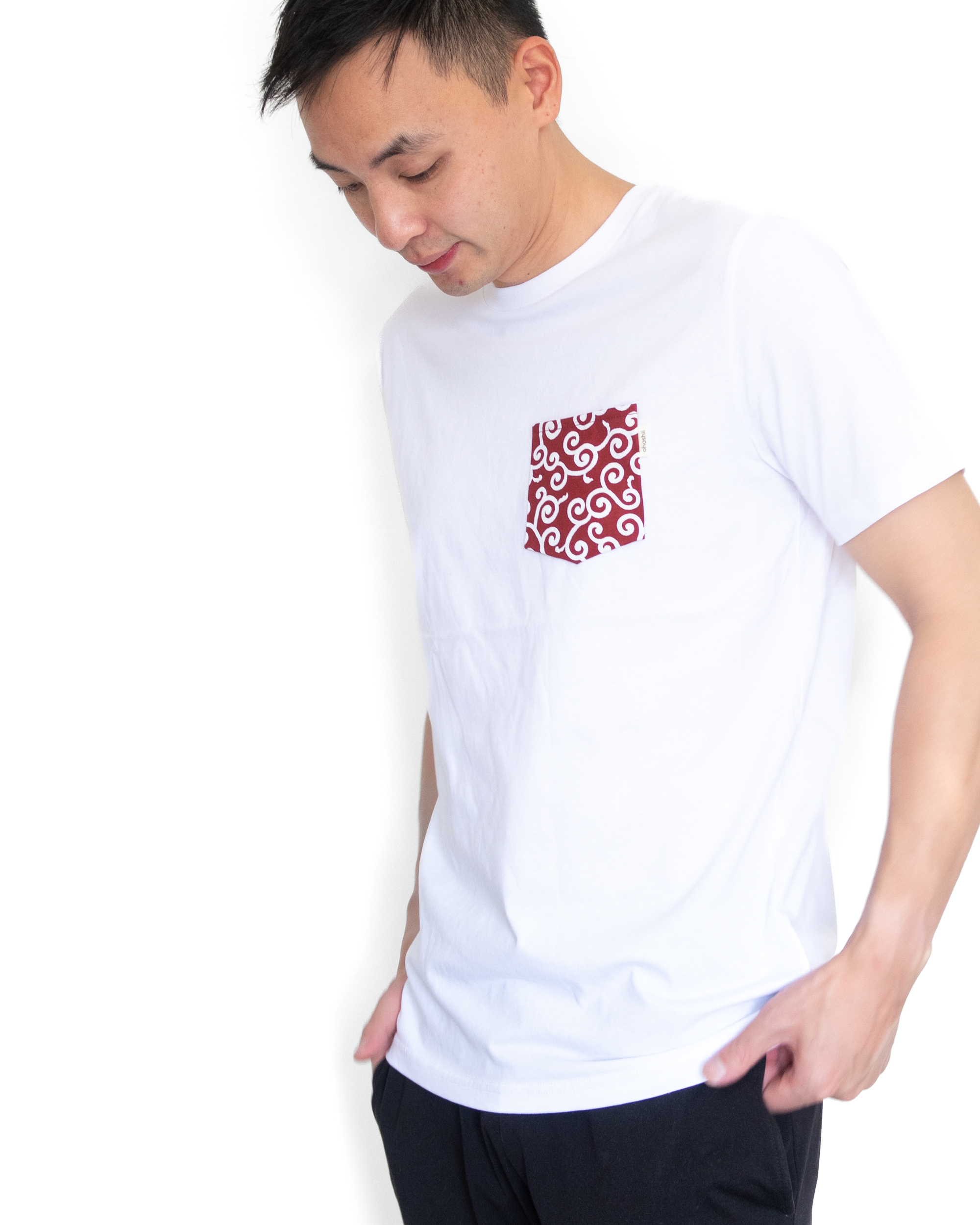 White T-shirts With Pocket Red Bandana