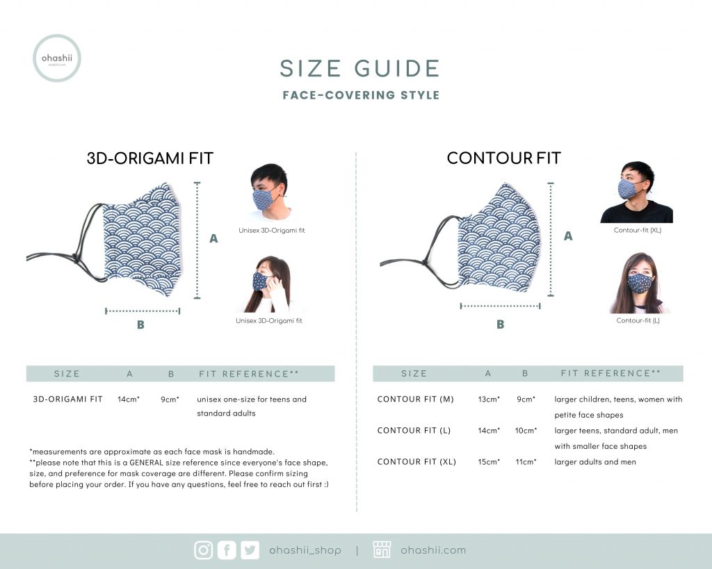 ohashii face mask size guide (3D & Contour fit)