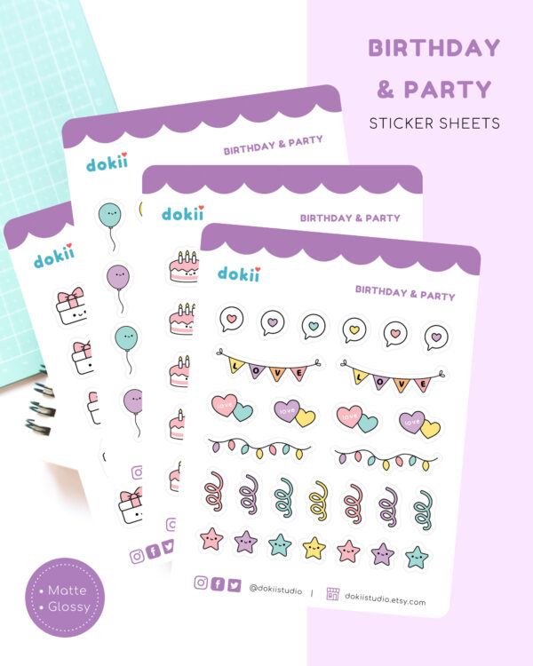 birthday & party sticker sheet dokii x ohashii