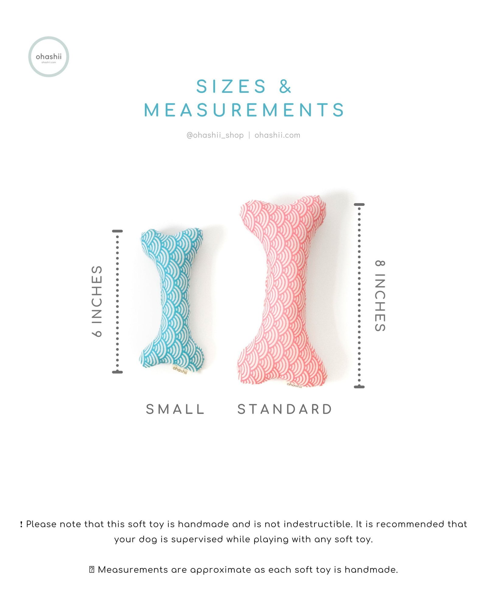 ohashii fabric bone soft toy size guide