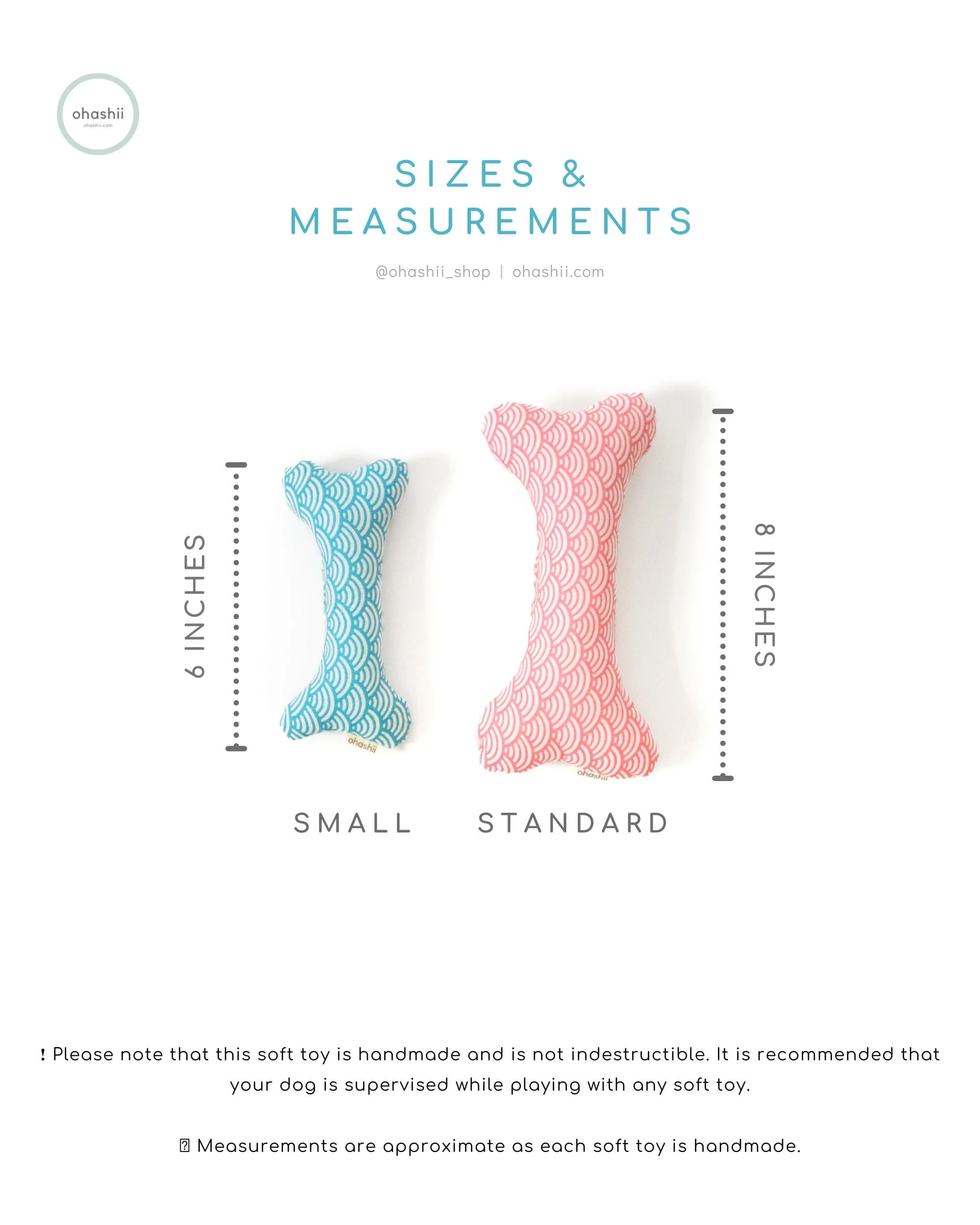 ohashii fabric bone soft toy size guide
