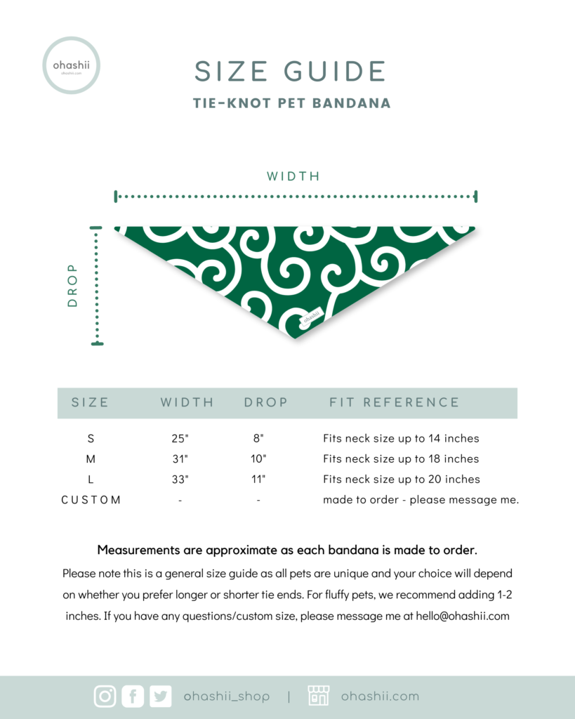 Pet Bandana size guide (tie-knot)