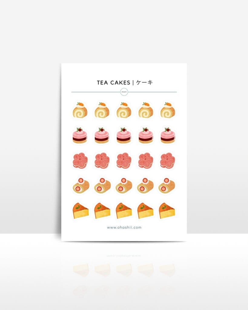 Japanese Cakes Sticker Sheet | Cute Japan Dessert Stickers UK ohashii