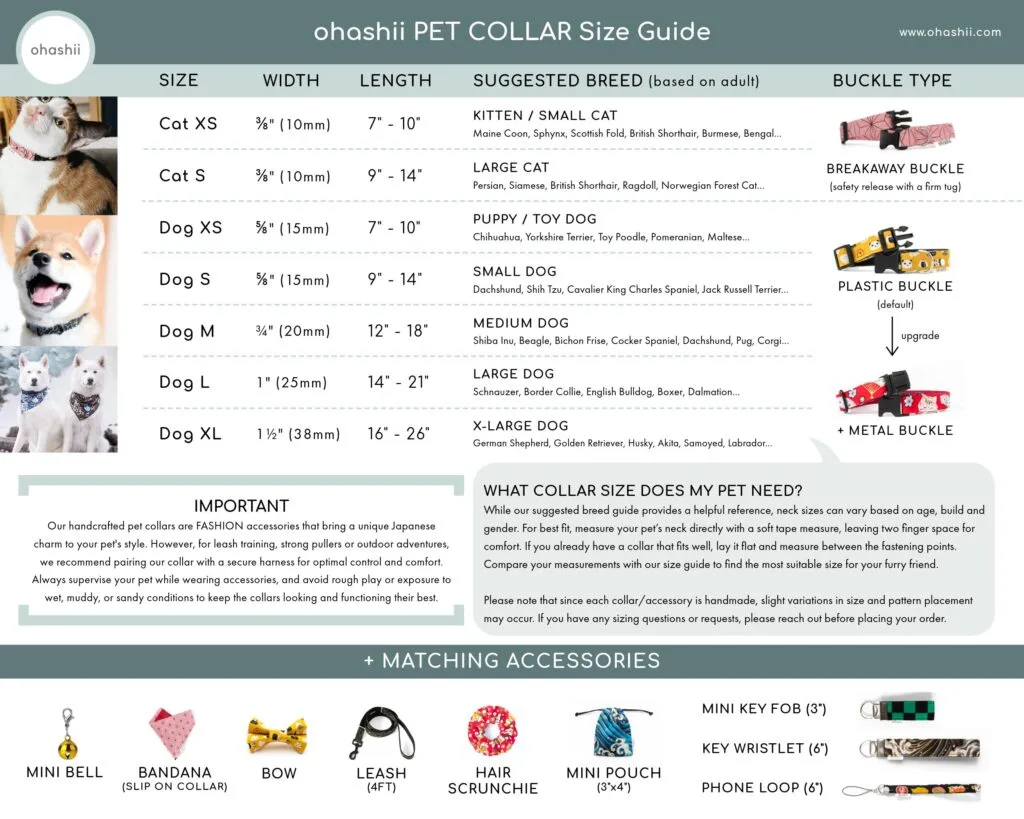 ohashii pet collar size guide 2025